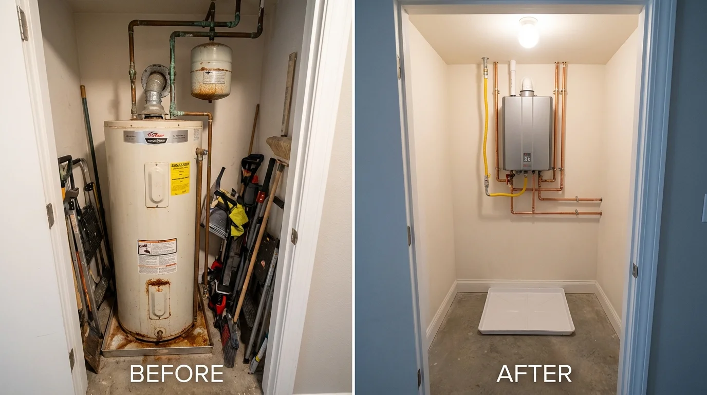 Tank water heater versus wall-mounted tankless unit comparison for Snyder, OK homeowners